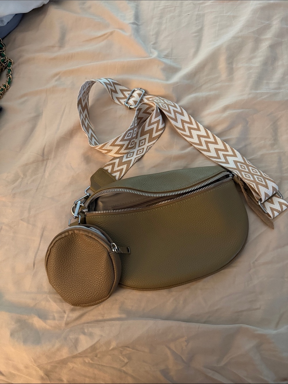 Stylish Olive Green Crossbody Belt Bag with Removable Coin Pouch